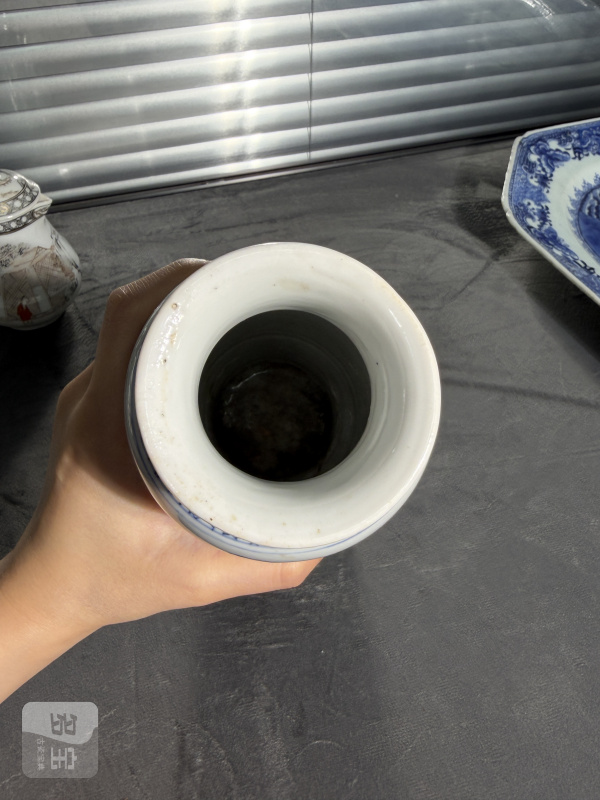 清光绪青花五彩麟凤呈祥纹小筒瓶 - 图6